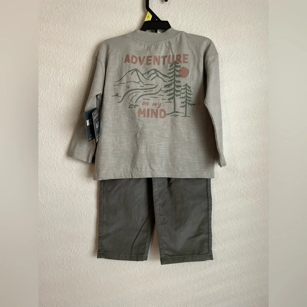 Modern Moments Cozy Gray Kids Matching Set with Tree Design size 3T-NWT